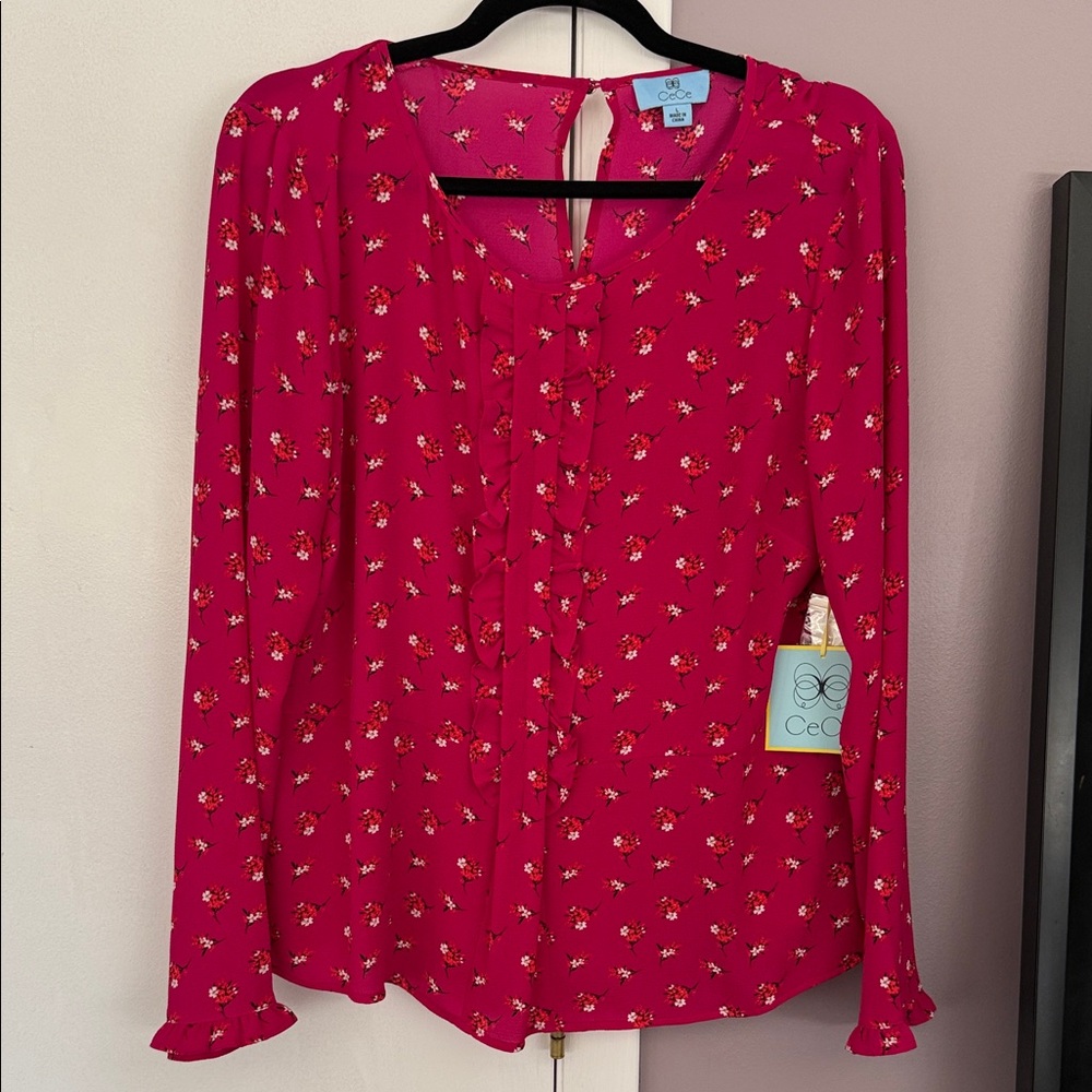 CeCe Women's Bright Red Floral Blouse